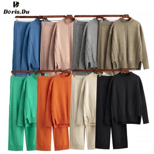 Women Long Sleeve Wool Loose Two Pieces Set