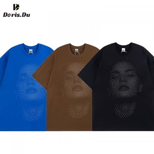 Custom Rhinestone Solid Color Short Sleeved T Shirt