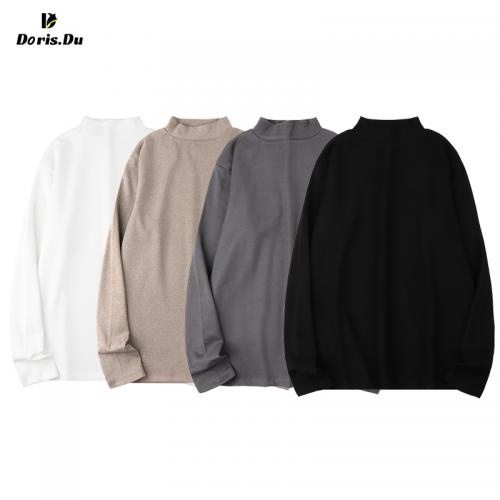Customized Logo Long Sleeves Stand Collar Top Tee Cotton