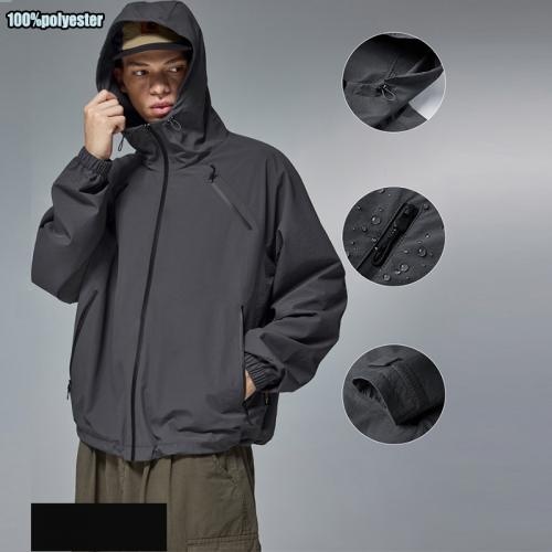 Custom 700gsm 100%polyester Double Layer SoftWaterproof Windproof Men Hooded Jacket