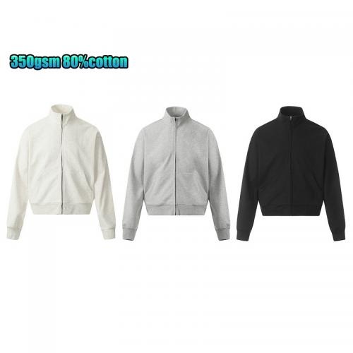 Custom Winter Oversized 350GSM 100% Cotton Zip Up  Men Plain Blank Bomber Jacket For Men