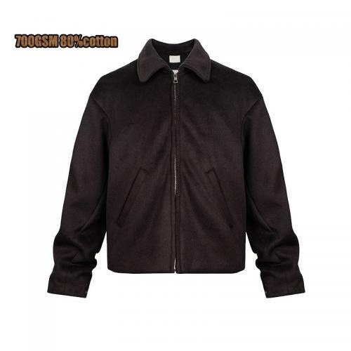 700gsm 80% cotton custom brown vintage streetwear plus size bulk men zip sport jackets
