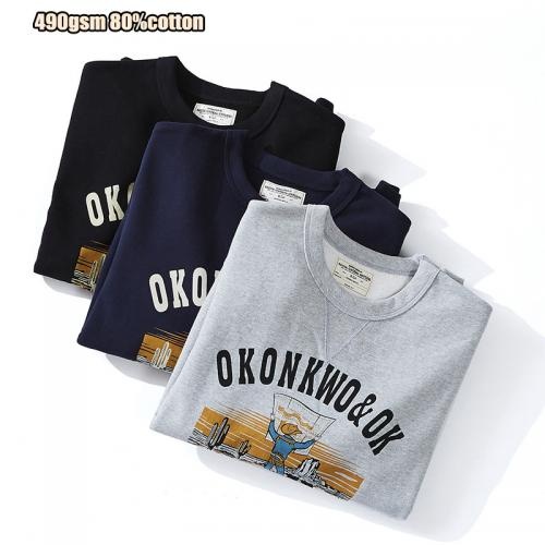 OEM custom 490gsm 80%cotton Printed oversize Long Sleeve print men Sweatshirt and hoodie