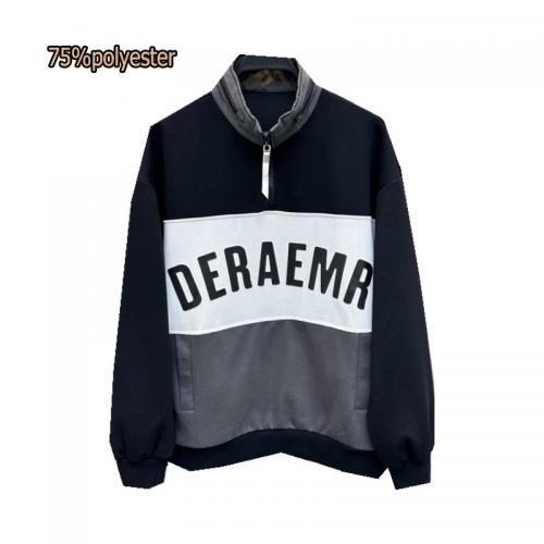 custom men's loose stand up collar pullover  fashion letter shoulder half zip hoodie