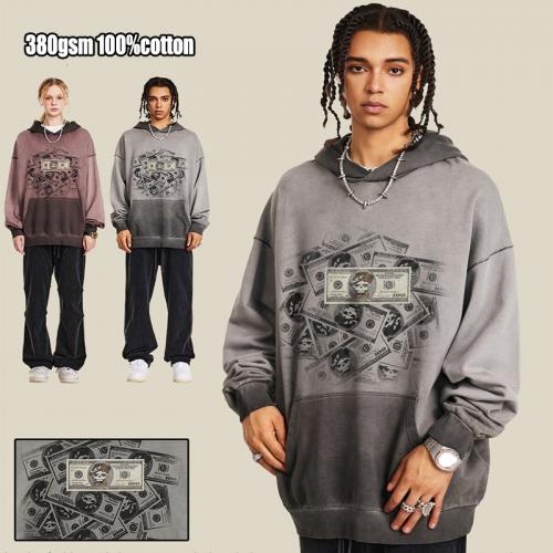 Winter custom logo gradient spray printed trendy men's hoodie oversized pullover hoodie