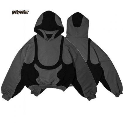 Dark Hooded Sports Top Y2K Thick 3D Embossed Custom Style Unisex Unisex Men Patchwork Hoodies