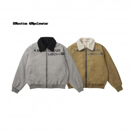 Fashion Brand Serial  Fleece Retro Winter Lamb Fur Collar Detroit Custom Baseball Jacket Men