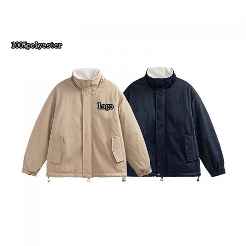 Trendy Custom Stylish Design Lamb Embroidered Men Warm Stand Up Collar Cotton Jacket